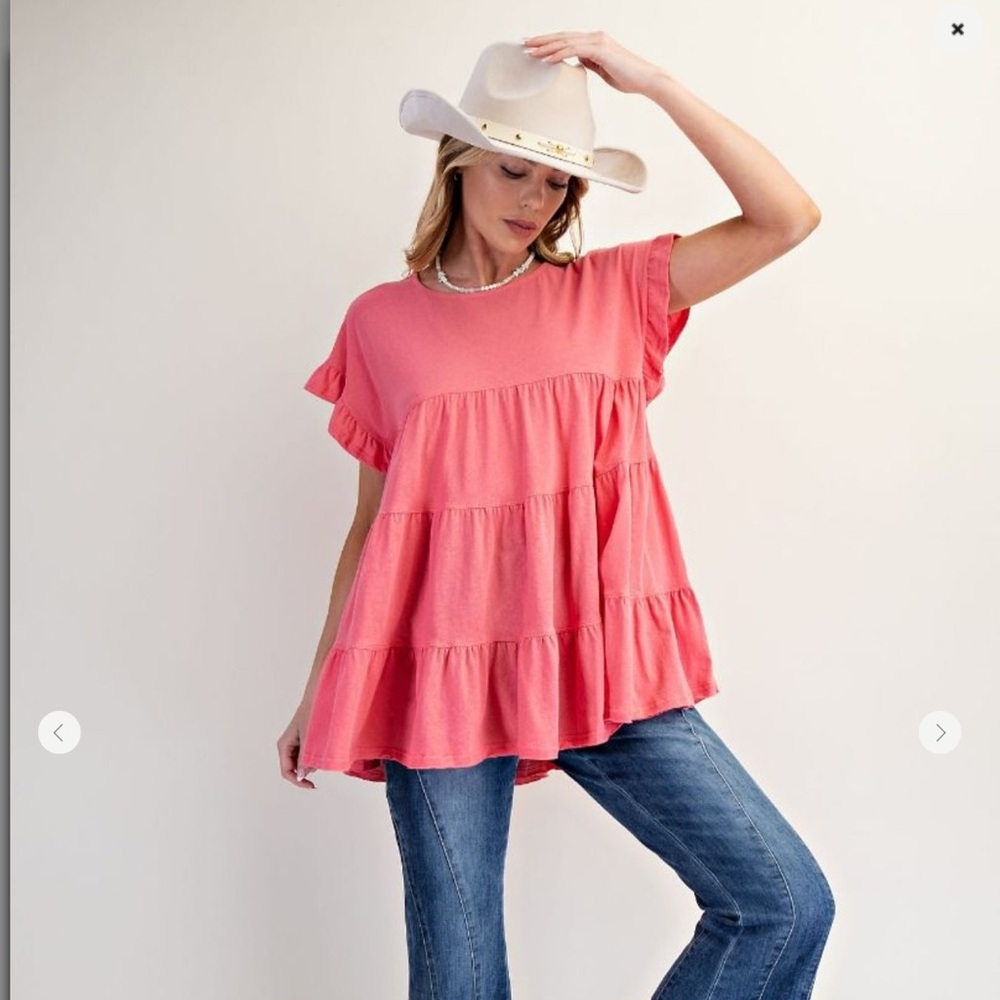 218 🩷 Easel. Strawberry Slub Tiered Tunic - Picture 2 of 3